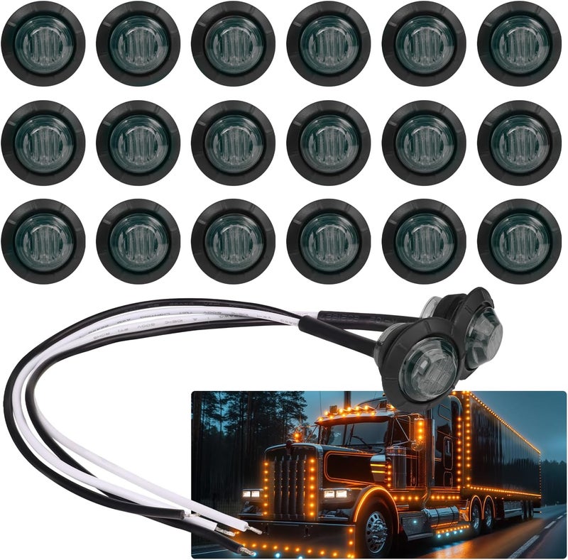 TMH (Pack of 20 3/4 Inch Mount Smoked Lens Amber LED Clearance Bullet Marker lights, Side LED marker lights for trailer Truck RV Car Bus Van - Image 1